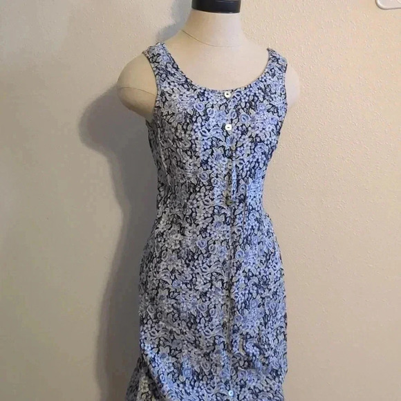 Blue Floral Caroline Wells Button Front Tank Top Dress Petite Size 12 - Picture 1 of 5